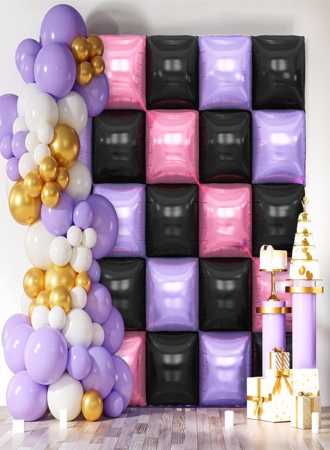 Vibzox Pink and Purple Black Square Foil Balloons Wall, Chrome Pink Purple Black Foil Balloons Double Sided Square Balloons for Girls Women Birthday Baby Shower Graduation Halloween Party Decorations - Image 5